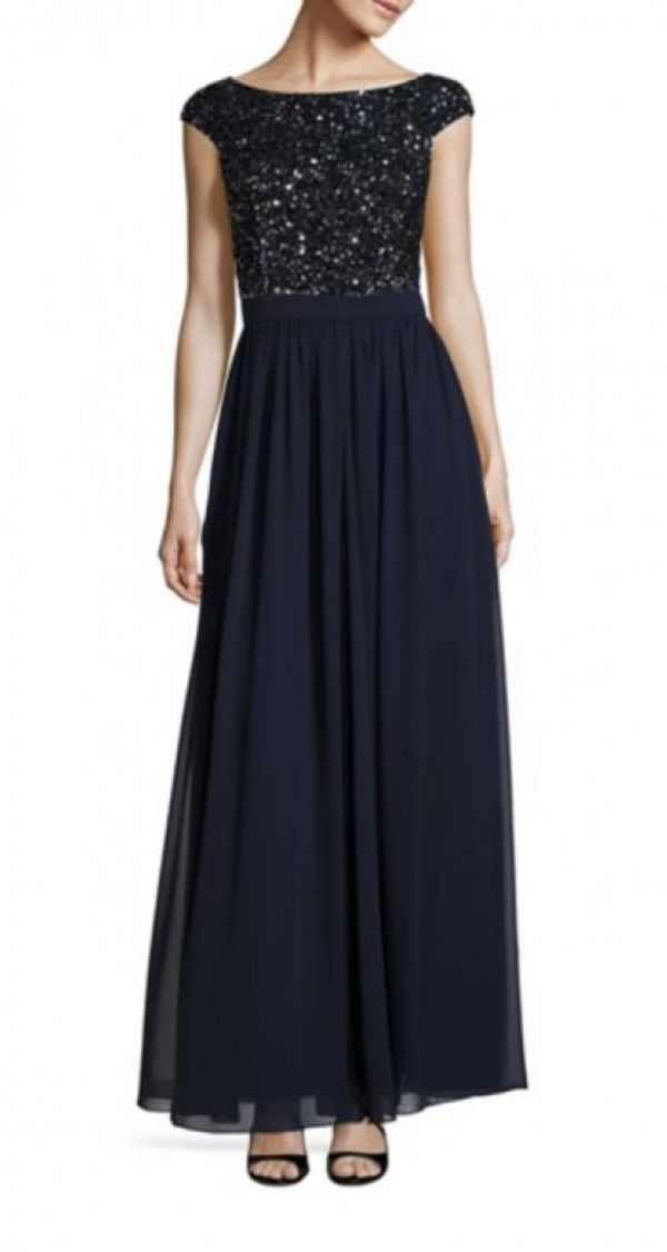 VESTIDO CON TOP DE LENTEJUELAS Y FALDA VAPOROSA