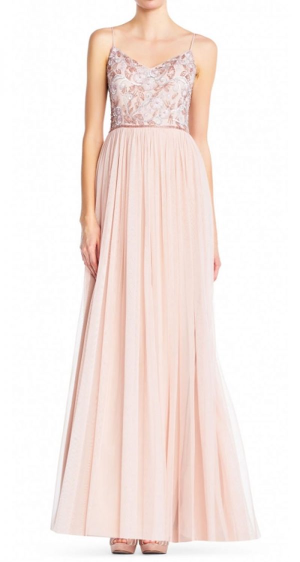 VESTIDO CON TOP BORDADO Y FALDA DE TUL PLISADA