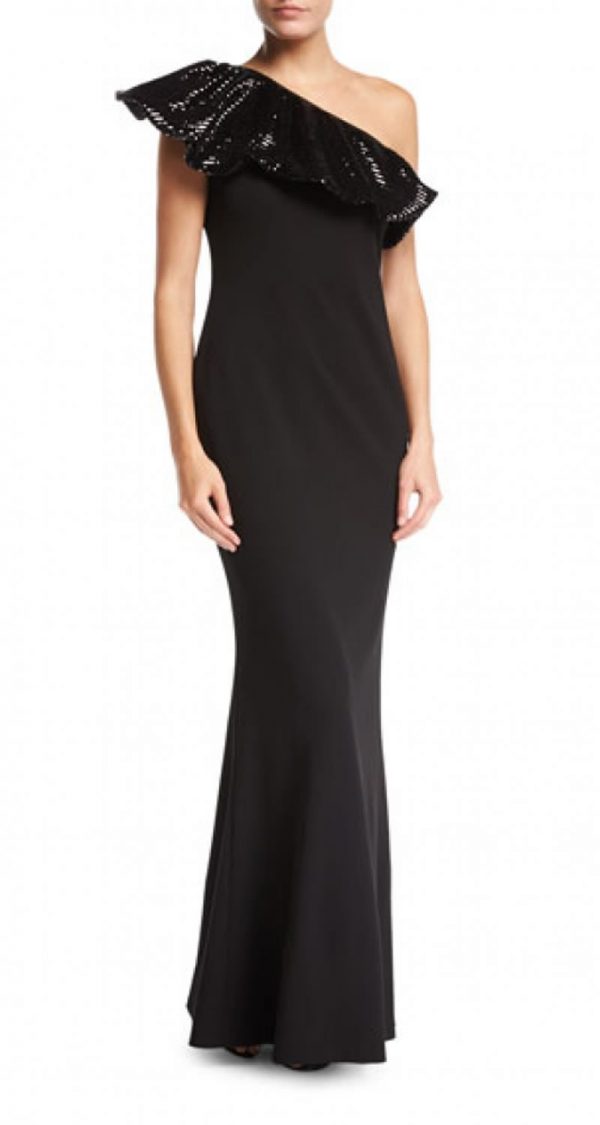 VESTIDO MEDIO HOMBRO CON BOLERO DE LENTEJUELAS