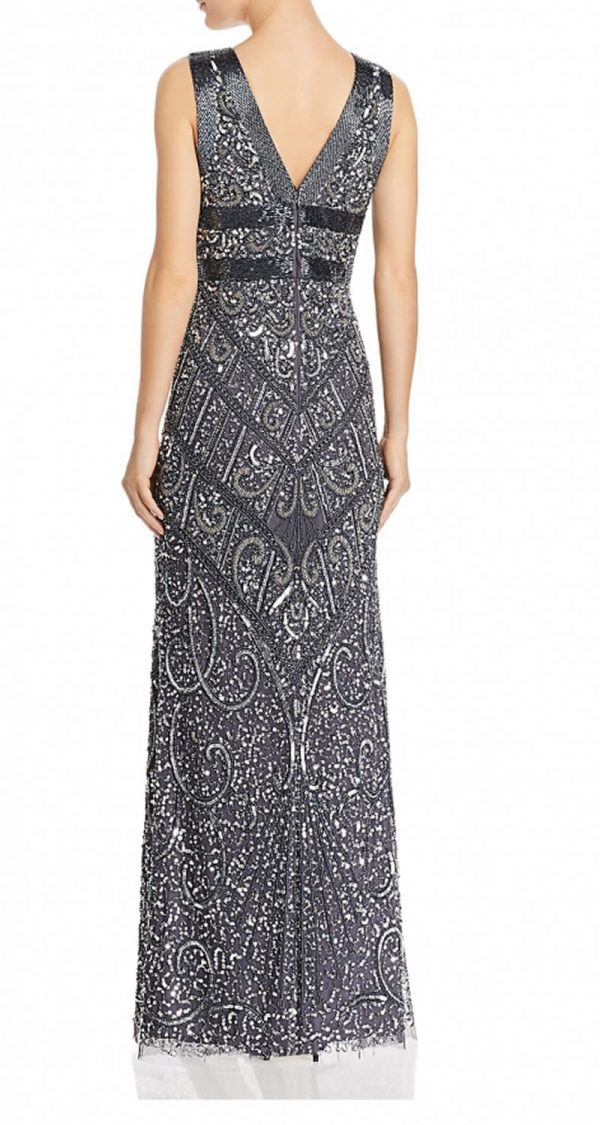 VESTIDO DE PEDRERIA PLOMO CON ESCOTE EN V - Image 2