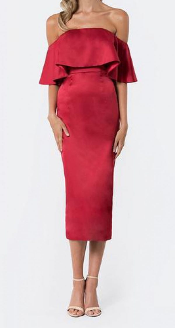 VESTIDO CUELLO BANDEJA CON FALDA RECTA