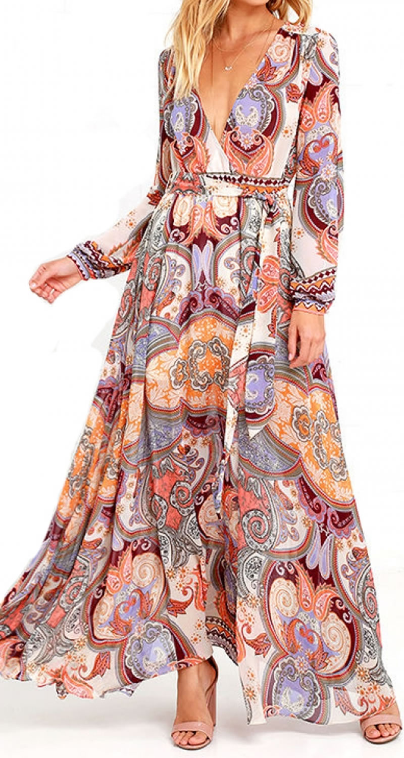 VESTIDO MANGA LARGA CON ESTAMPADO DE ARABESCOS