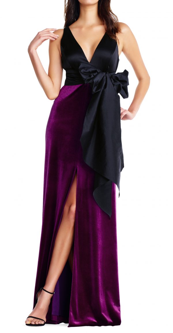 VESTIDO TOP DE SEDA Y FALDA DE TERCIOPELO CON LAZO