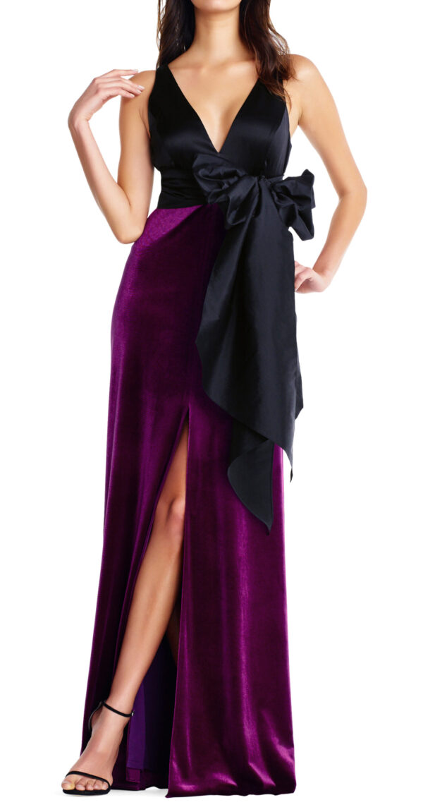VESTIDO TOP DE SEDA Y FALDA DE TERCIOPELO CON LAZO