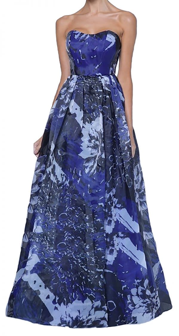 VESTIDO STRAPLESS DE ORGANZA CON ESTAMPADO FLORAL