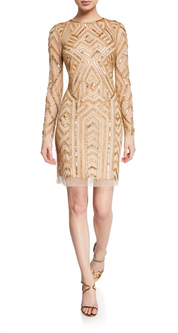 VESTIDO CORTO MANGA LARGA DE PEDRERIA