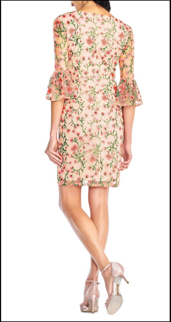 VESTIDO CORTO NUDE BORDADO DE FLORES - Image 2