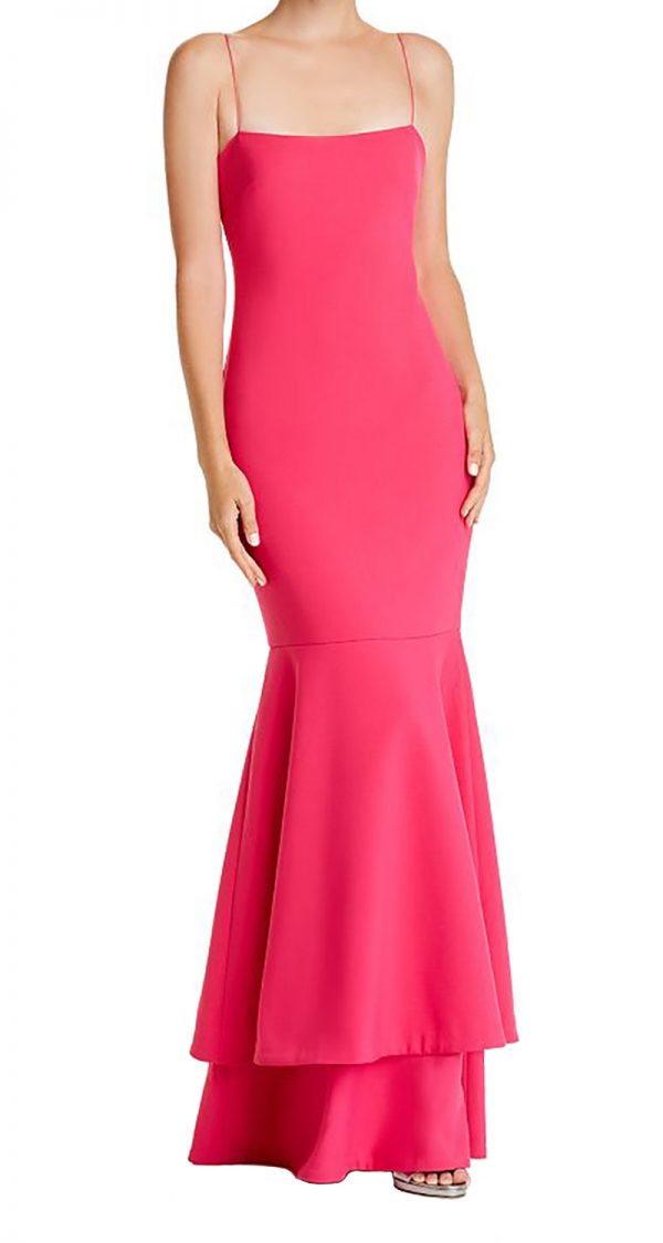 VESTIDO DE TIRITAS CORTE SIRENA FUCSIA