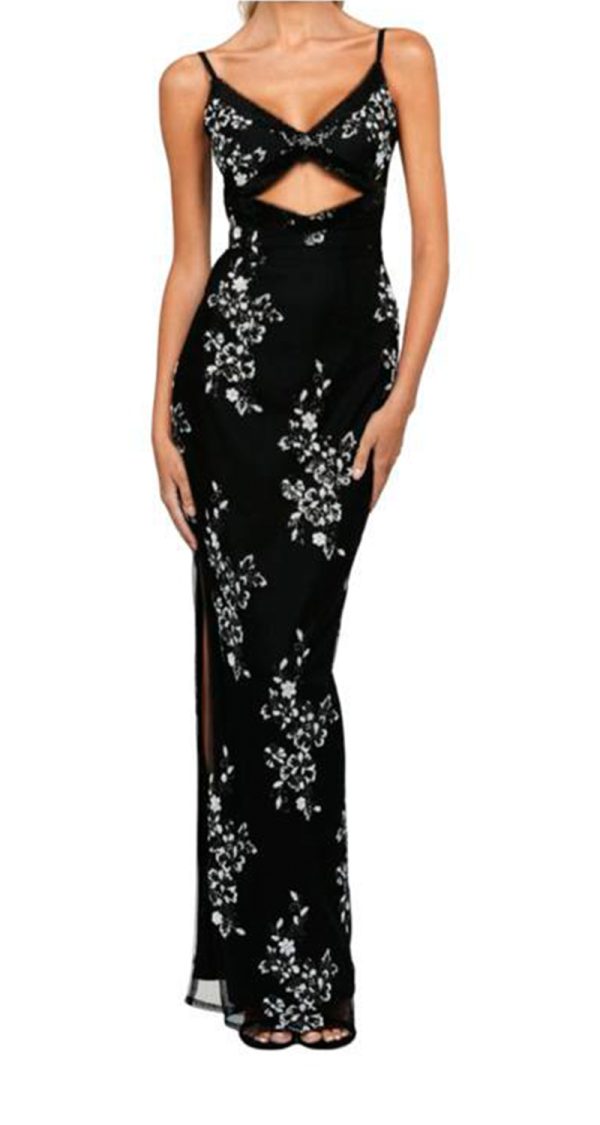VESTIDO DE TIRITAS CON APLIQUES DE FLORES EN ENCAJE