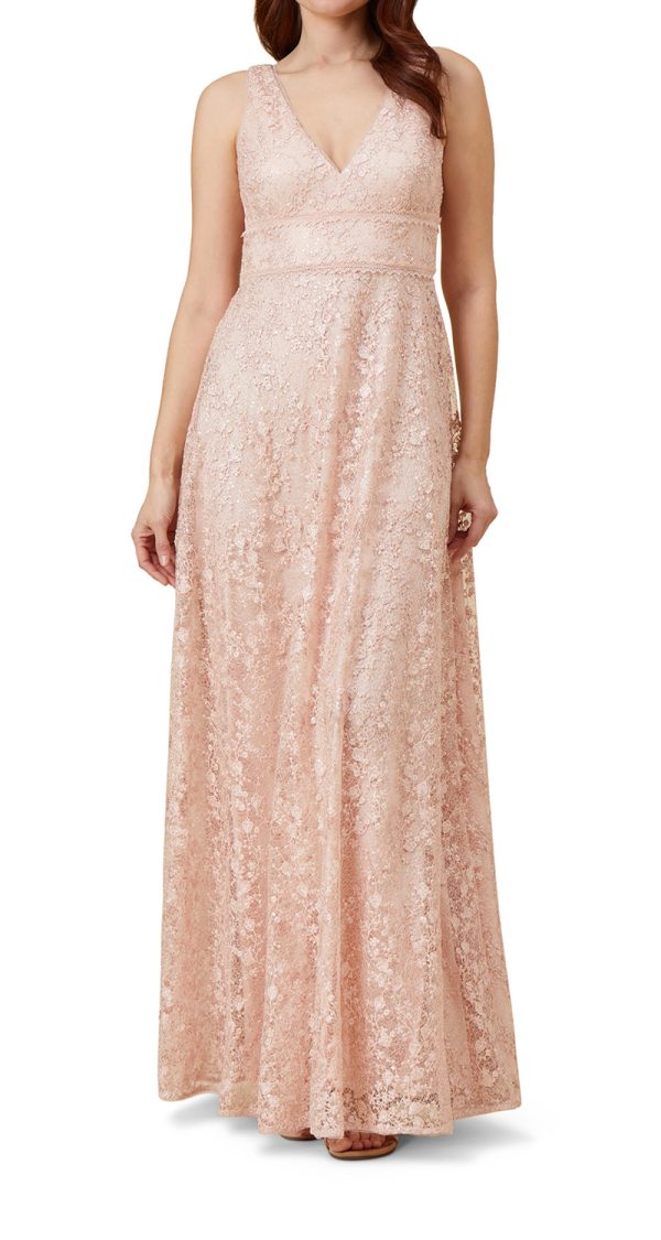 VESTIDO ESCOTE EN V GIPIUR CON LENTEJUELAS