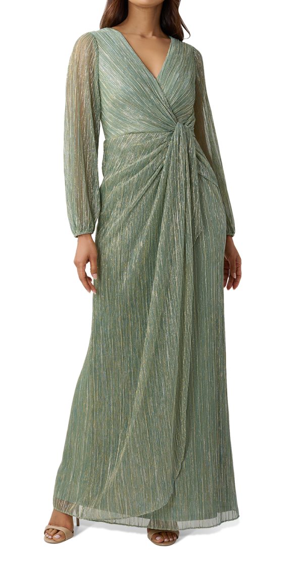 VESTIDO MANGA LARGA DRAPEADO METALICO