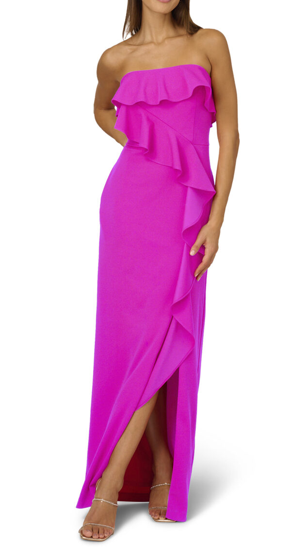 VESTIDO STRAPLESS CON BOLERO Y ABERTURA