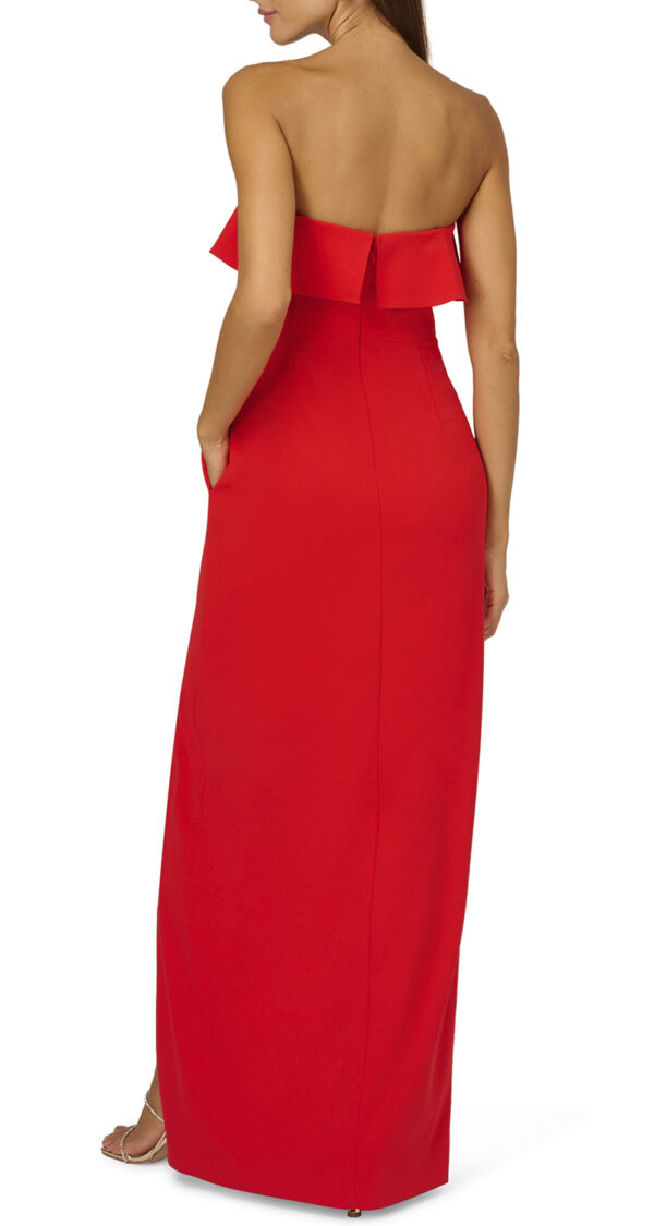 VESTIDO ROJO STRAPLESS CON BOLERO Y ABERTURA - Image 2