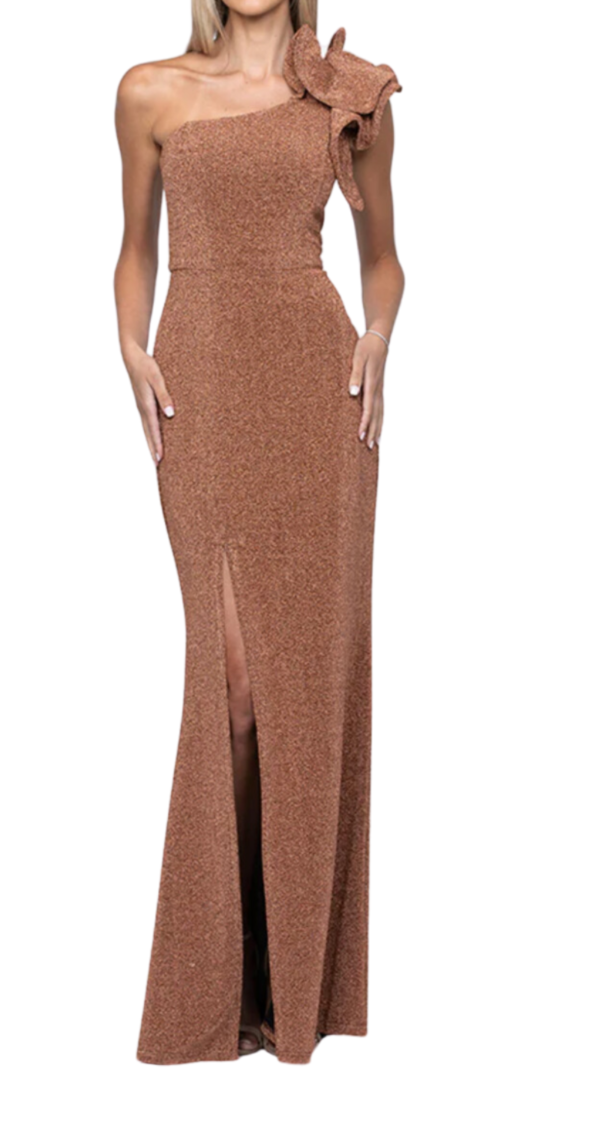 VESTIDO DE ESCARCHA DE UN HOMBRO CON BOLERO