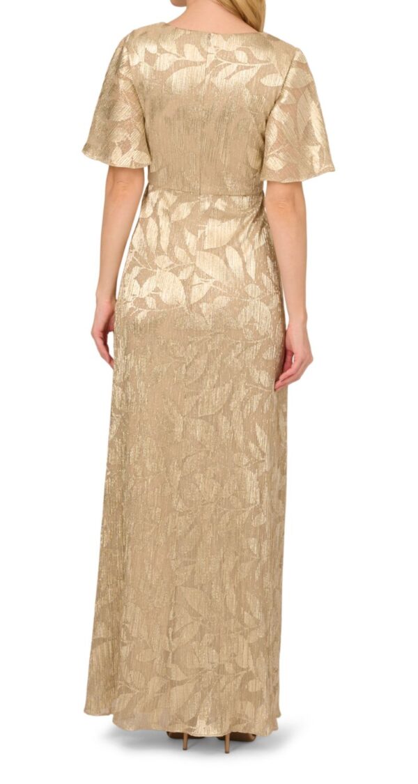 VESTIDO DE MANGAS METALIZADO DORADO CON ESTAMPADO HOJAS - Image 2