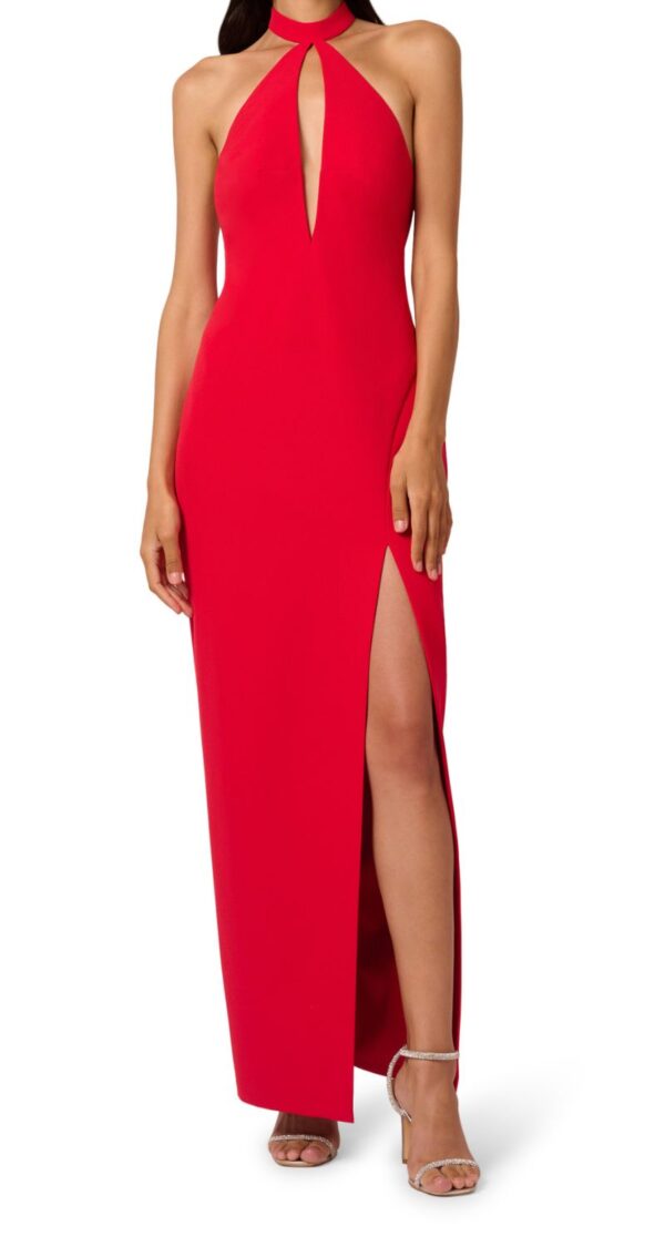 VESTIDO ROJO HALTER ESCOTADO CON ABERTURA EN LA PIERNA
