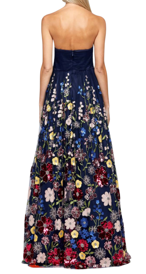 VESTIDO STRAPLESS CON FALDA DE VUELO DE FLORES LENTEJUELAS - Image 2