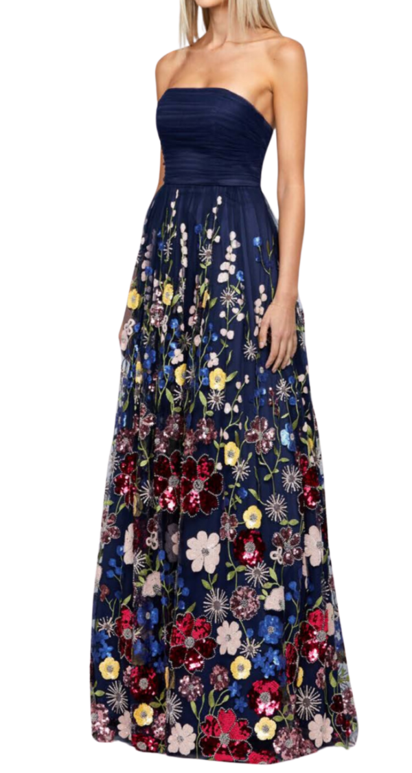 VESTIDO STRAPLESS CON FALDA DE VUELO DE FLORES LENTEJUELAS - Image 3
