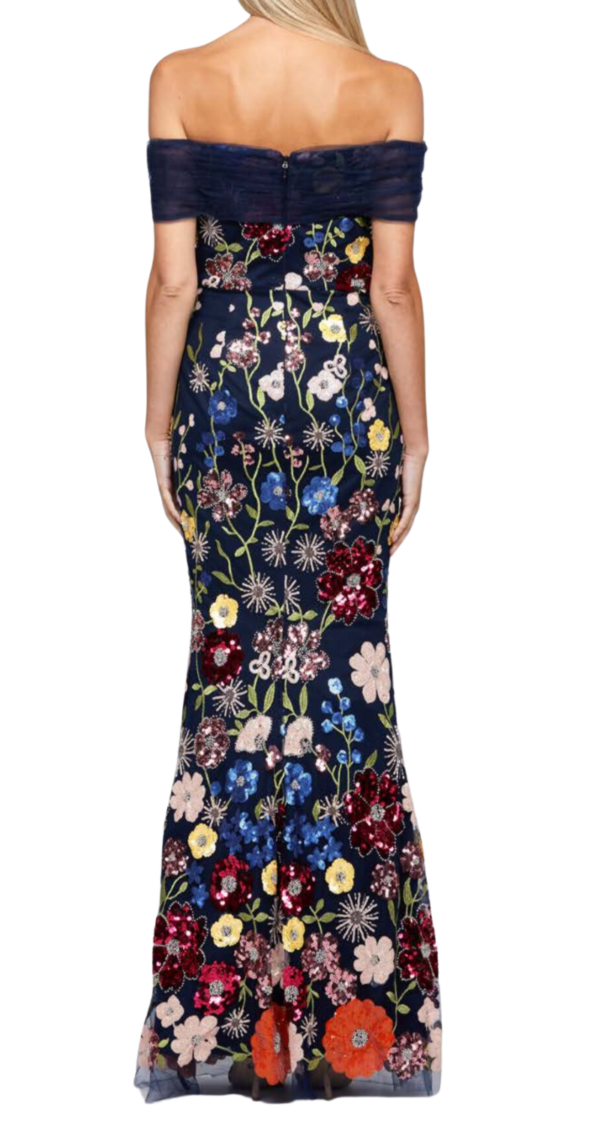 VESTIDO CUELLO BANDEJA FALDA SIRENA DE FLORES EN LENTEJUELAS - Image 2