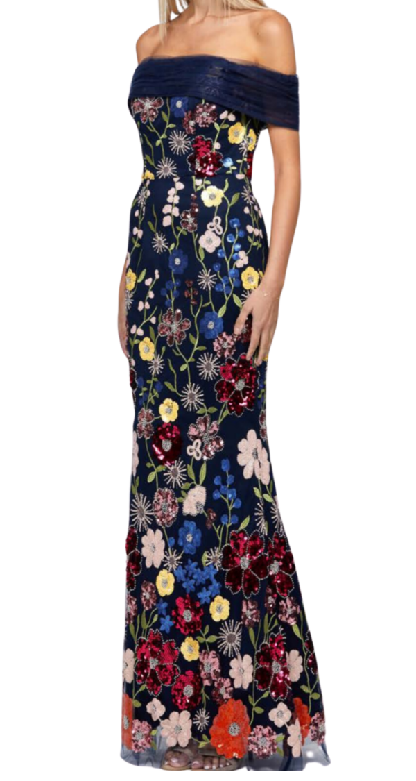 VESTIDO CUELLO BANDEJA FALDA SIRENA DE FLORES EN LENTEJUELAS - Image 3