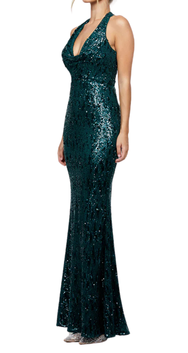 VESTIDO HALTER CON ESCOTE DRAPEADO DE LENTEJUELAS - Image 3