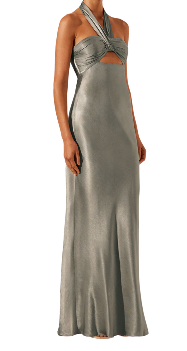 VESTIDO HALTER DE SEDA ESCOTE DRAPEADO