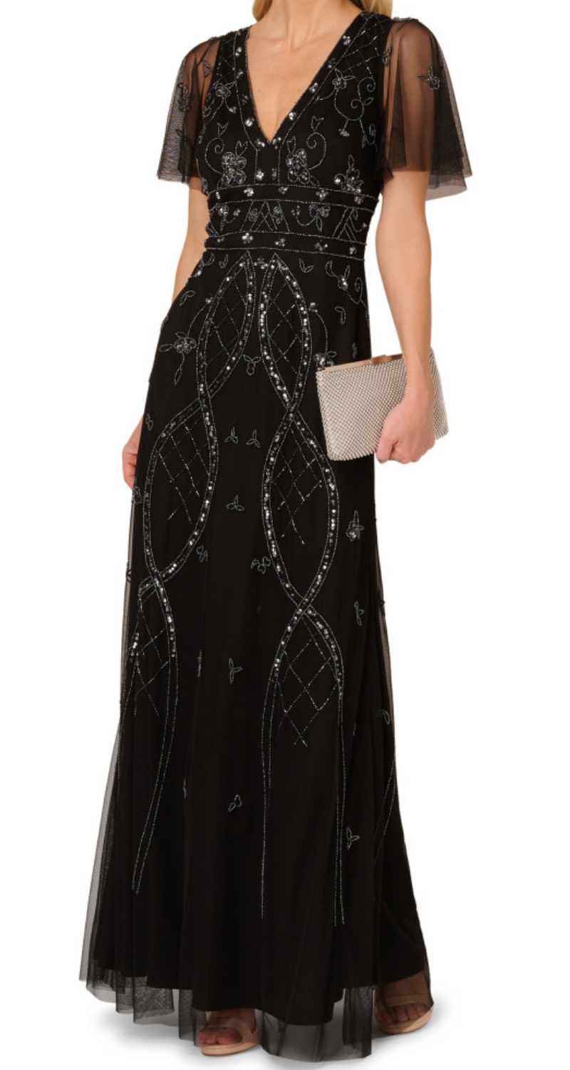 VESTIDO DE MANGAS DE TUL CON BORDADO EN PEDRERIA - Image 4