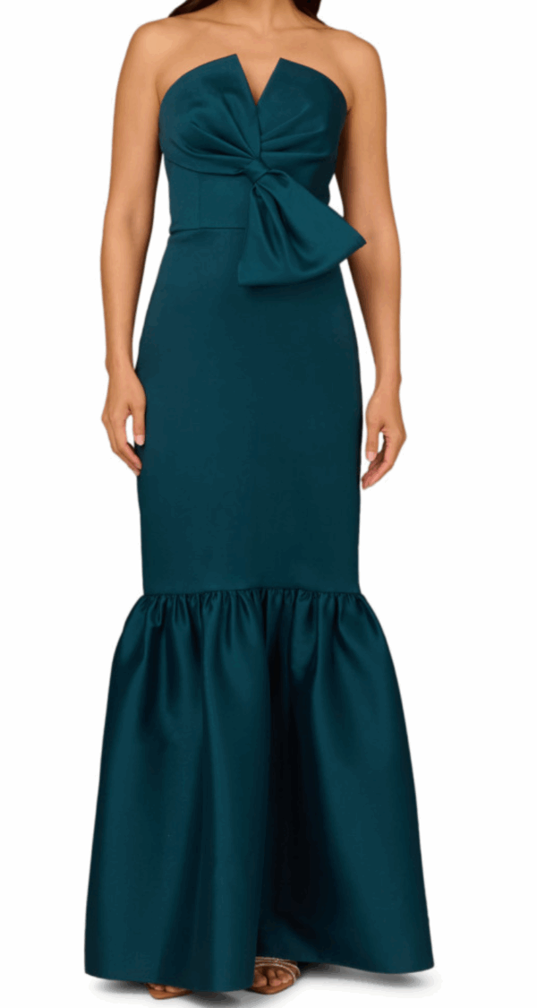 VESTIDO STRAPLESS CON MOÑO