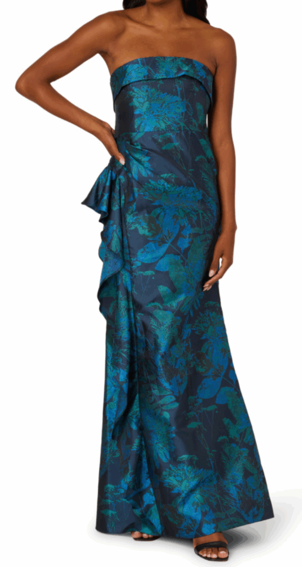 VESTIDO STRAPLESS DE JAQUARD ESTAMPADO