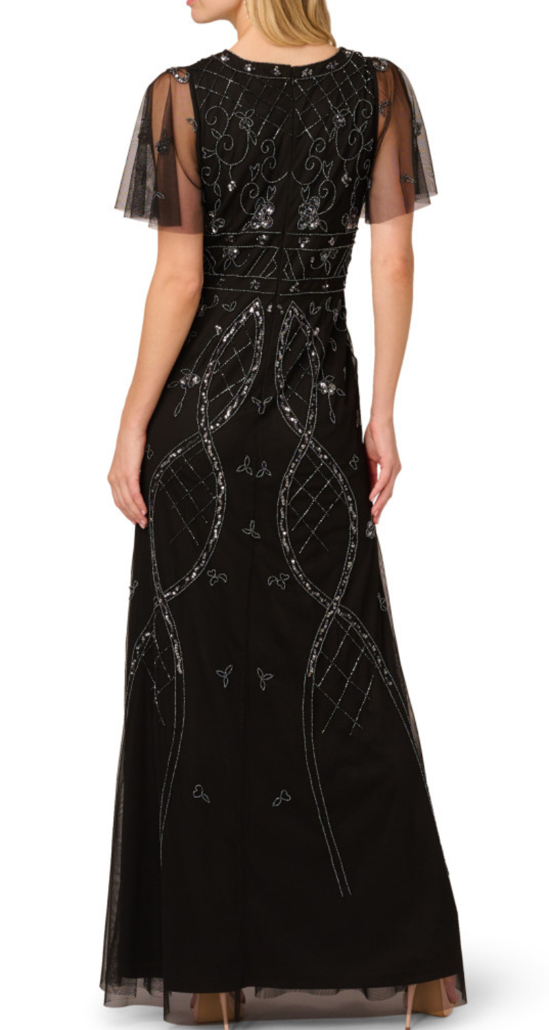 VESTIDO DE MANGAS DE TUL CON BORDADO EN PEDRERIA - Image 2