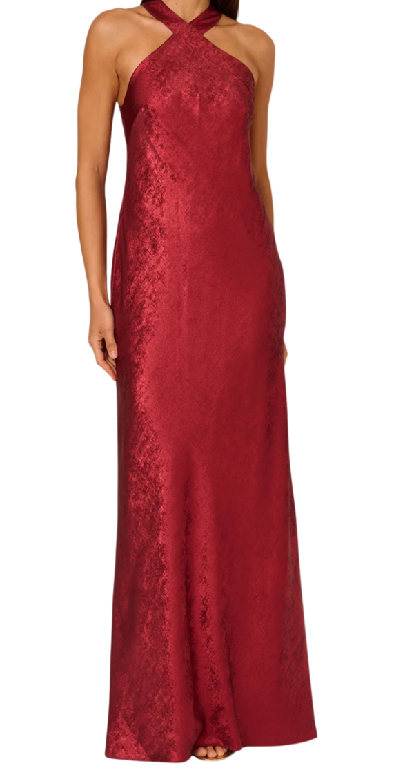 VESTIDO HALTER METALIZADO VINO