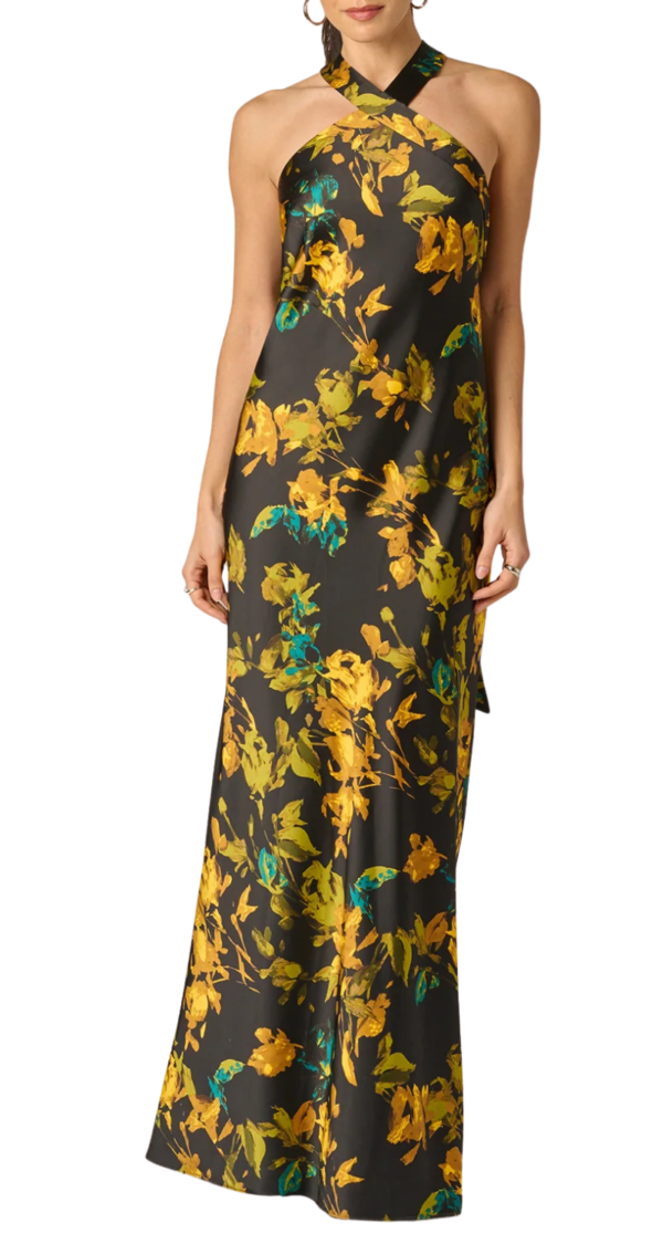 VESTIDO HALTER DE SEDA ESTAMPADO DE FLORES
