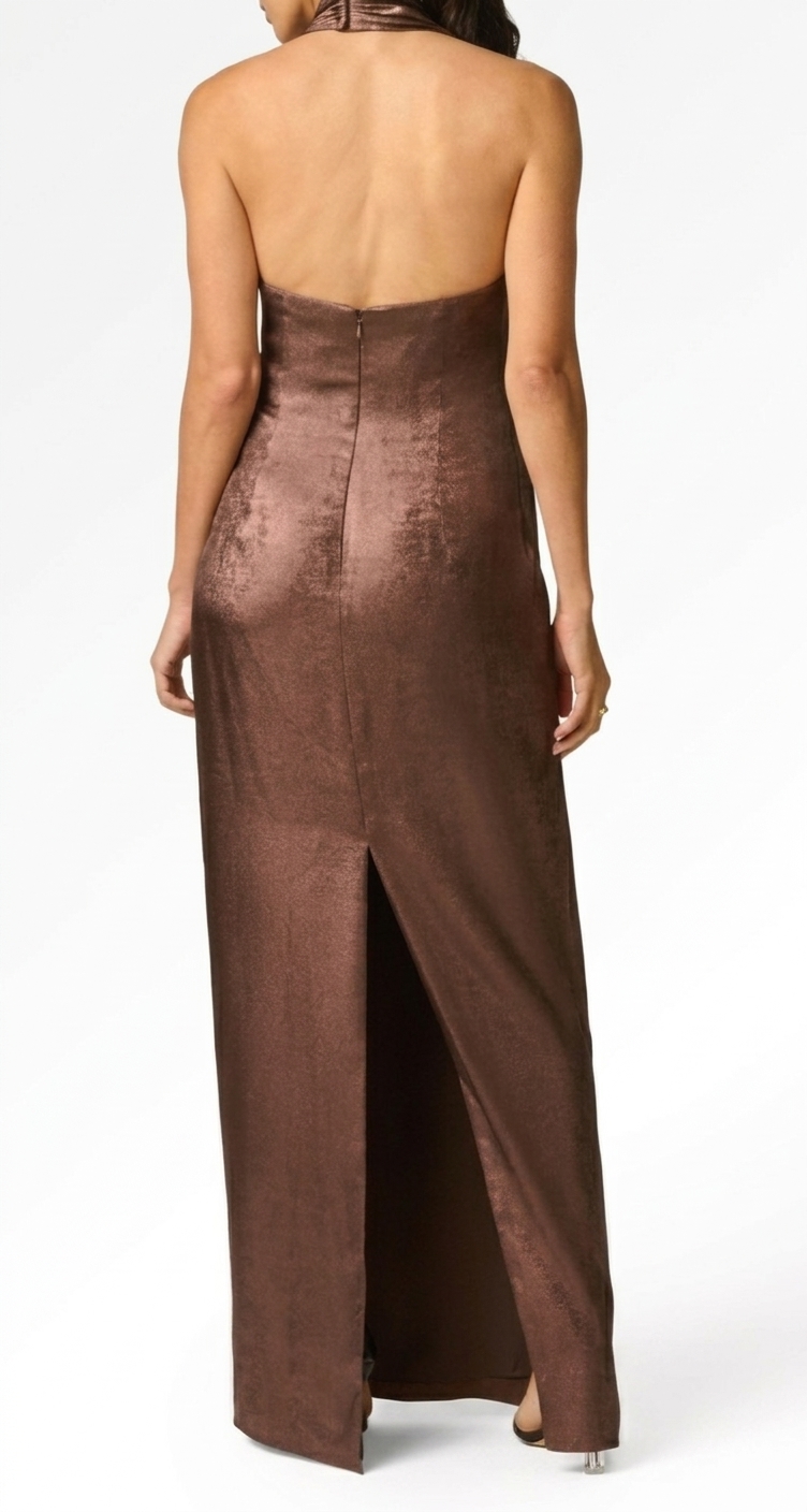 VESTIDO HALTER METALIZADO CON BUFANDA - Image 2